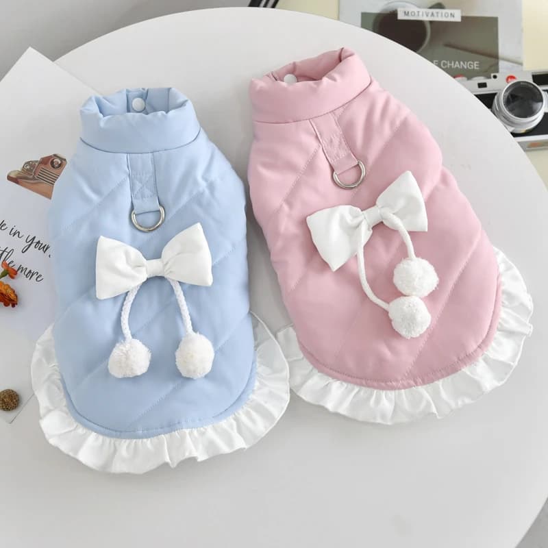 Vestito Invernale per Cuccioli con Fiocco Rosa Blu, Abiti per Cani Autunno Inverno, Pettorina per Cane e Gatto XS-4XL, Accessori per Yorkie Chihuahua Pug