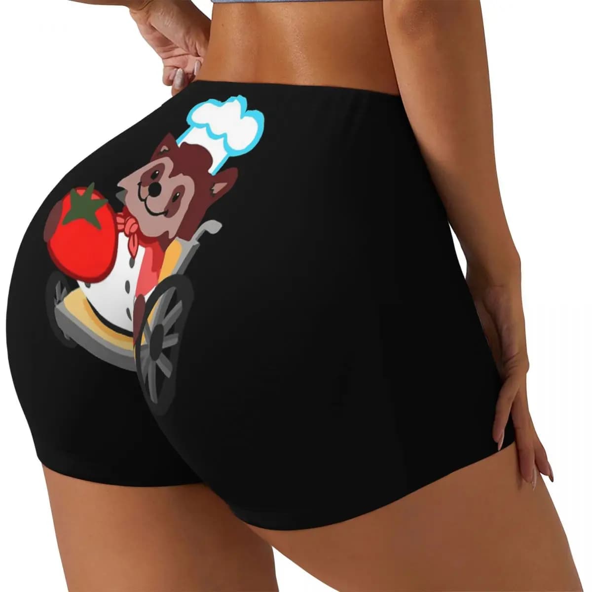 Yoga shorts for women athletic volleyball bikers, gift for raccoon chef, for wheelchairs, cute and customized