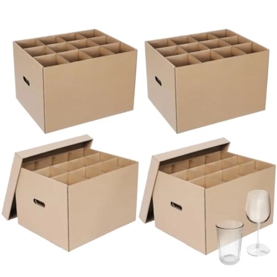 Set di 4 Scatole per Trasporto Bicchieri da Vino con Manico e Coperchio, Kit da Cucina per Stoviglie e Articoli in Vetro