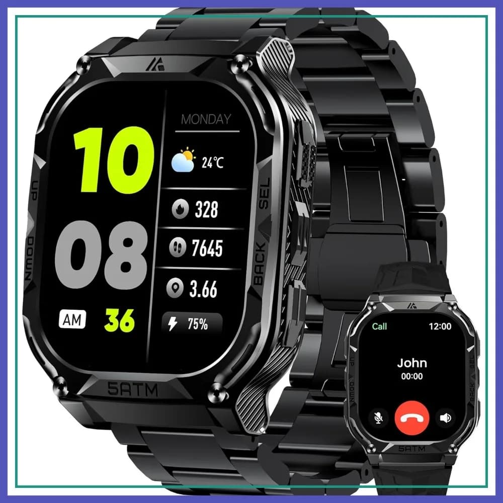Smartwatch GPS da uomo, schermo AMOLED da 1,96 pollici, acciaio inossidabile robusto, impermeabile fino a 50 m, risposta/effettua chiamate, monitoraggio della frequenza cardiaca e del sonno, compatibile con Android e iOS