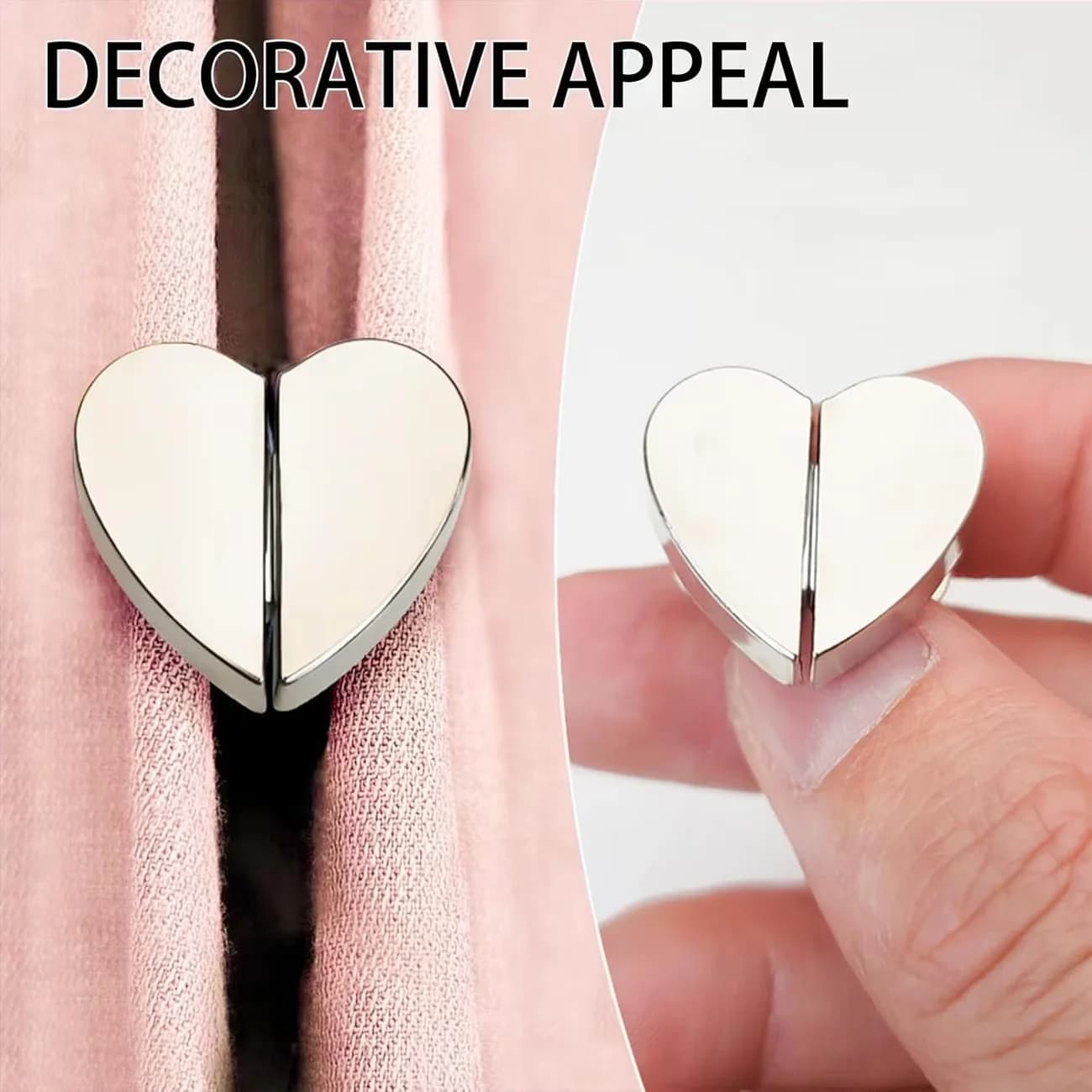 3 Sets Heart-Shaped Magnetic Shower Curtain Hooks, Aluminum Alloy Material. Perfect for Bathroom & Hotel Curtain Privacy
