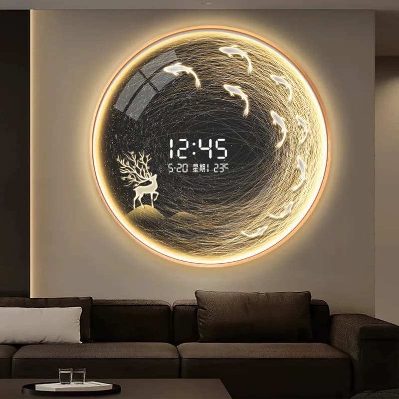 Orologio da parete rotondo per ingresso, ristorante, camera da letto, creativo, luminoso, grande, silenzioso