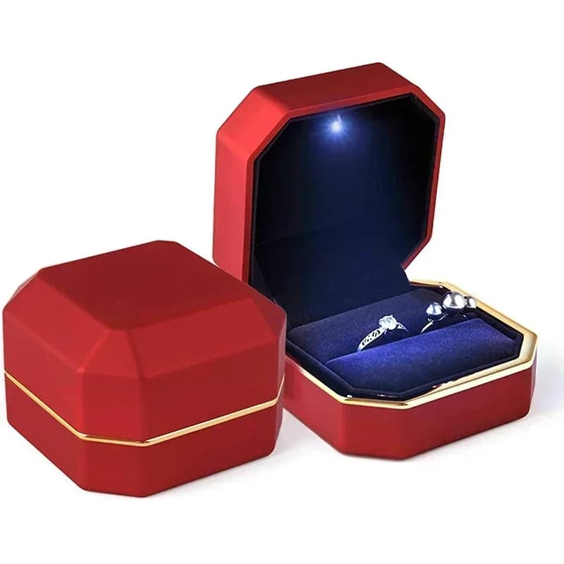 Nuova Scatola Portagioie Quadrata in Velluto con Doppio Anello e Luce LED per Proposte di Matrimonio e Anelli di Fidanzamento
