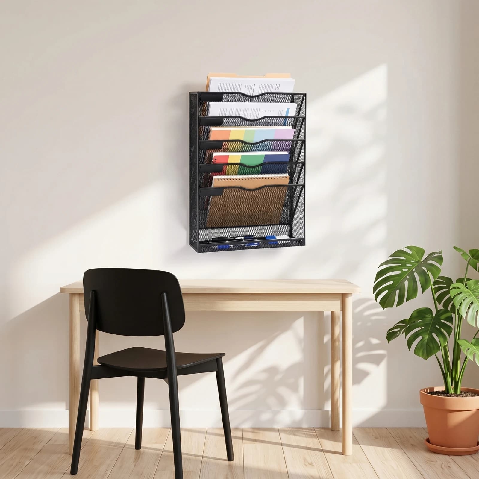 Mesh File Rack with Bottom Shelf Metal Mesh File Organizer Document Organizer Industrial Easy to Install for Professionals