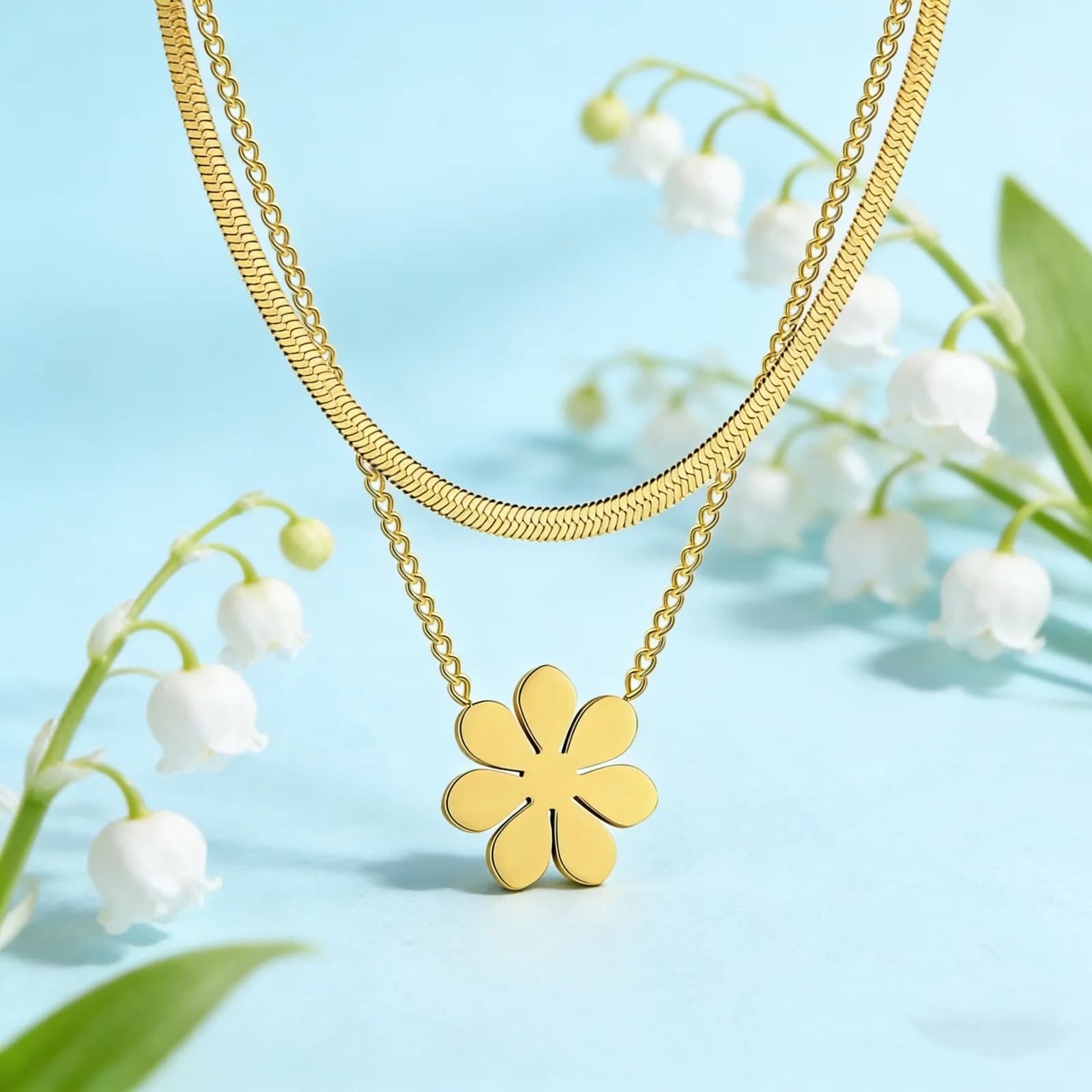 Collana con Fiore a Margherita Esteticamente Raffinata Skyrim, in Acciaio Inossidabile, Fiore a Sette Petali, Collana a Doppio Strato, Gioiello Romantico