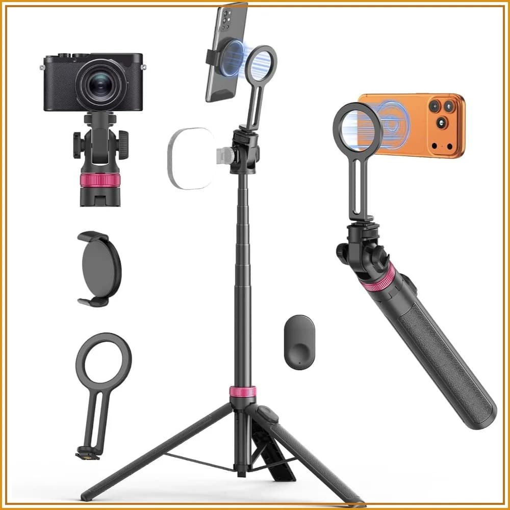 69" 3-in-1 Magnetic Phone Tripod, Selfie Stick & Monopod for All Phones, Remote Included, Portable for Travel & Vlogging