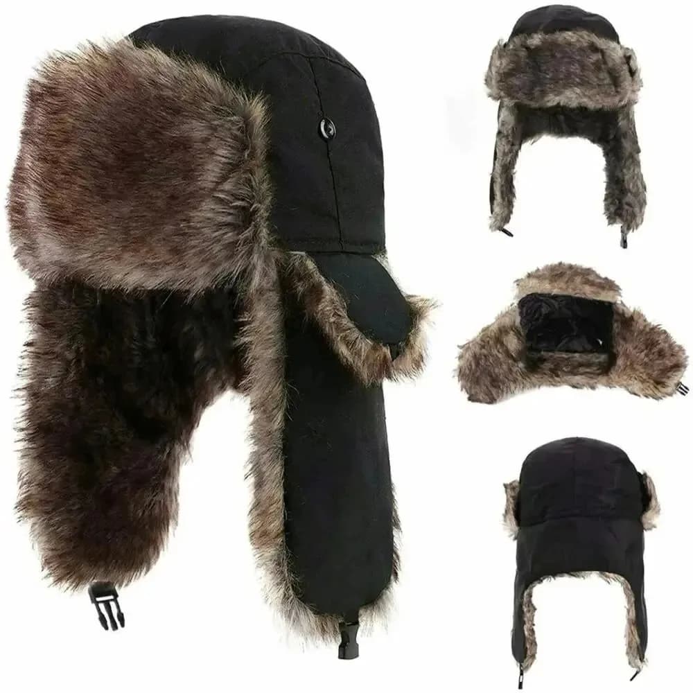 Men's Winter Trapper Aviator Trooper Earflap Warm Russian Waterproof Ski Hat Bumper Cap Russian Warm Ear Protectors Hats