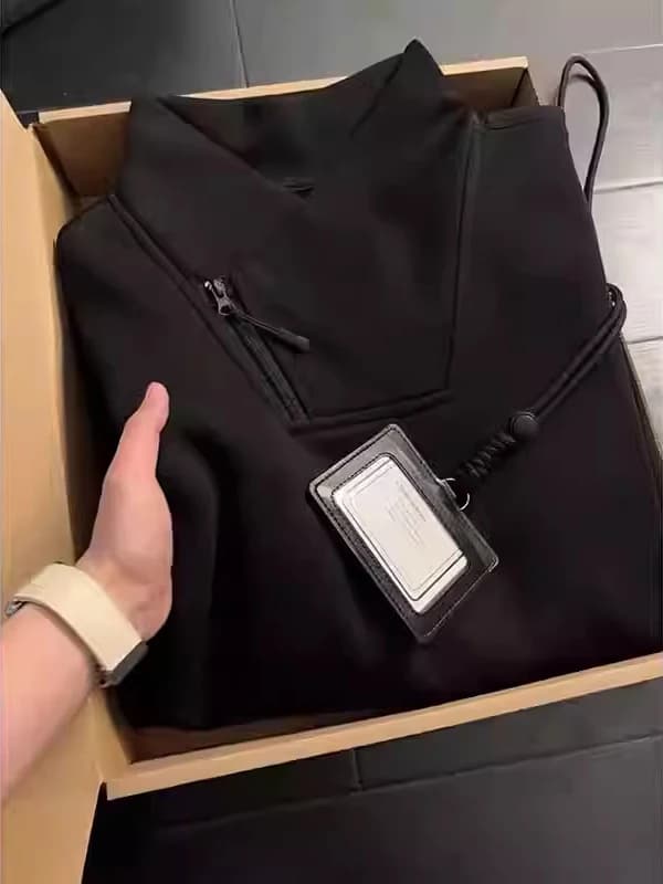 Felpa con cappuccio da uomo in pile nero, calda e confortevole, a maniche lunghe, collo alto, lunghezza spalla, casual