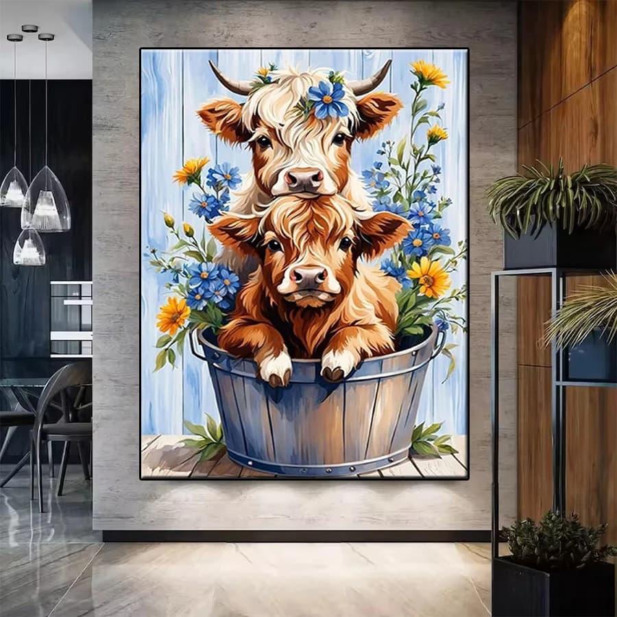 Diamond Mosaic Picture Kit New Cute Animals Cow Flower Art Diamond Painting Cross Stitch Adult Decoration Wall Art