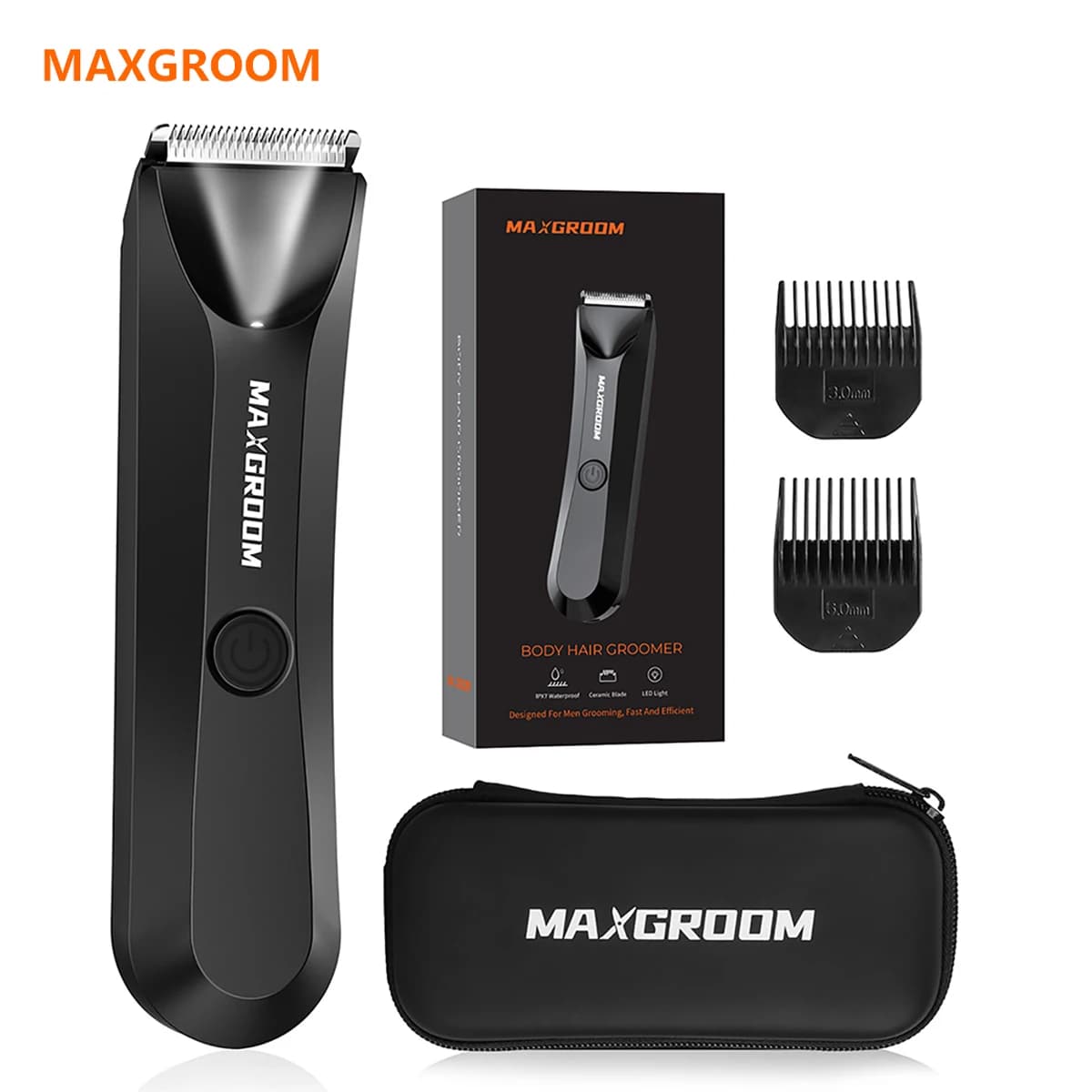 MAXGROOM Haircuts for the body of the man IPX7 Pubic and groin waterproof electric ball shaver with LED light Rechargeable Trimmer