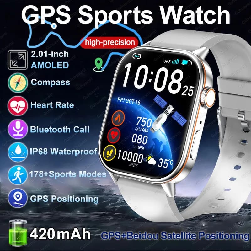 Outdoor Sports GPS Lady Smart Watch Woman 420mAh Battery Fitness Tracker Compass Bluetooth Called Smart Waterproof Watches For Men