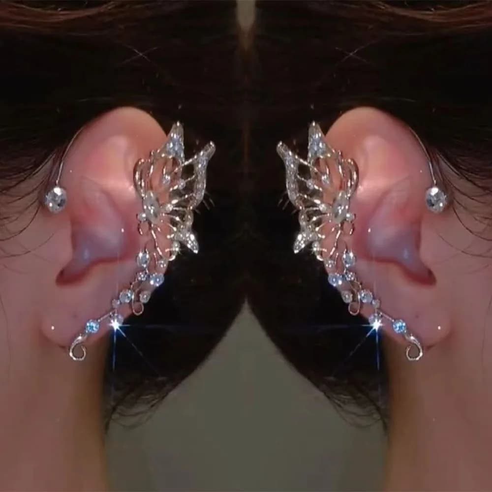 Sparkling Crystal Elf Butterfly Ear Cuff Without Piercing Clip Earrings Elegant Ear Clip For Women Exquisite Ear Cuff