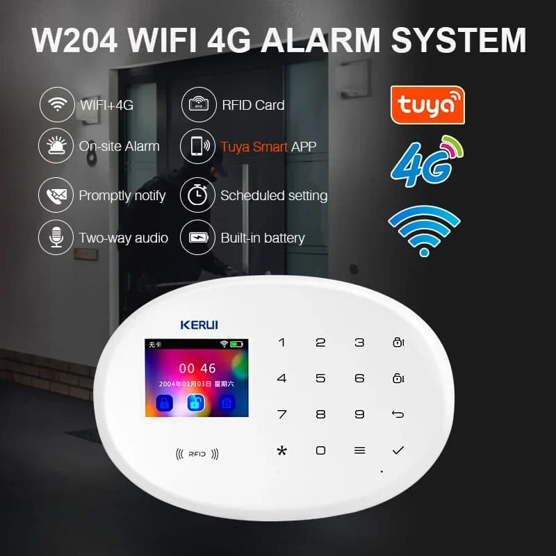 KERUI W204 4G GSM WIFI Sistema di Allarme Schermo da 2.4 pollici Tuya Smart Home Security Allarme Buglar RFID Rilevatore di Sensore di Movimento Senza Fili