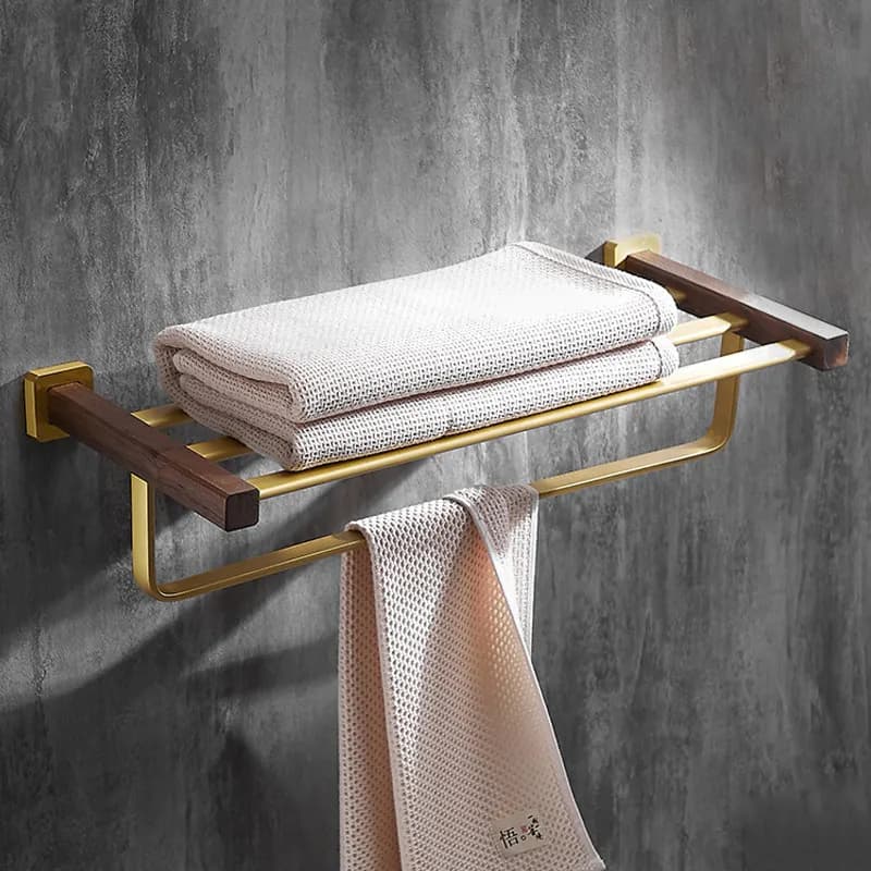 Portasciugamani in legno massello oro spazzolato portasciugamani da bagno appendiabiti leggero bagno di lusso in noce portasciugamani da bagno scaffalature