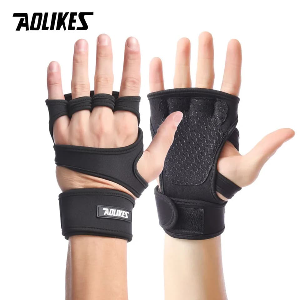 AOLIKES fitness glove for weight lifting with cuffs Silicone gel Full palm protection Gym training gloves Power Lifting