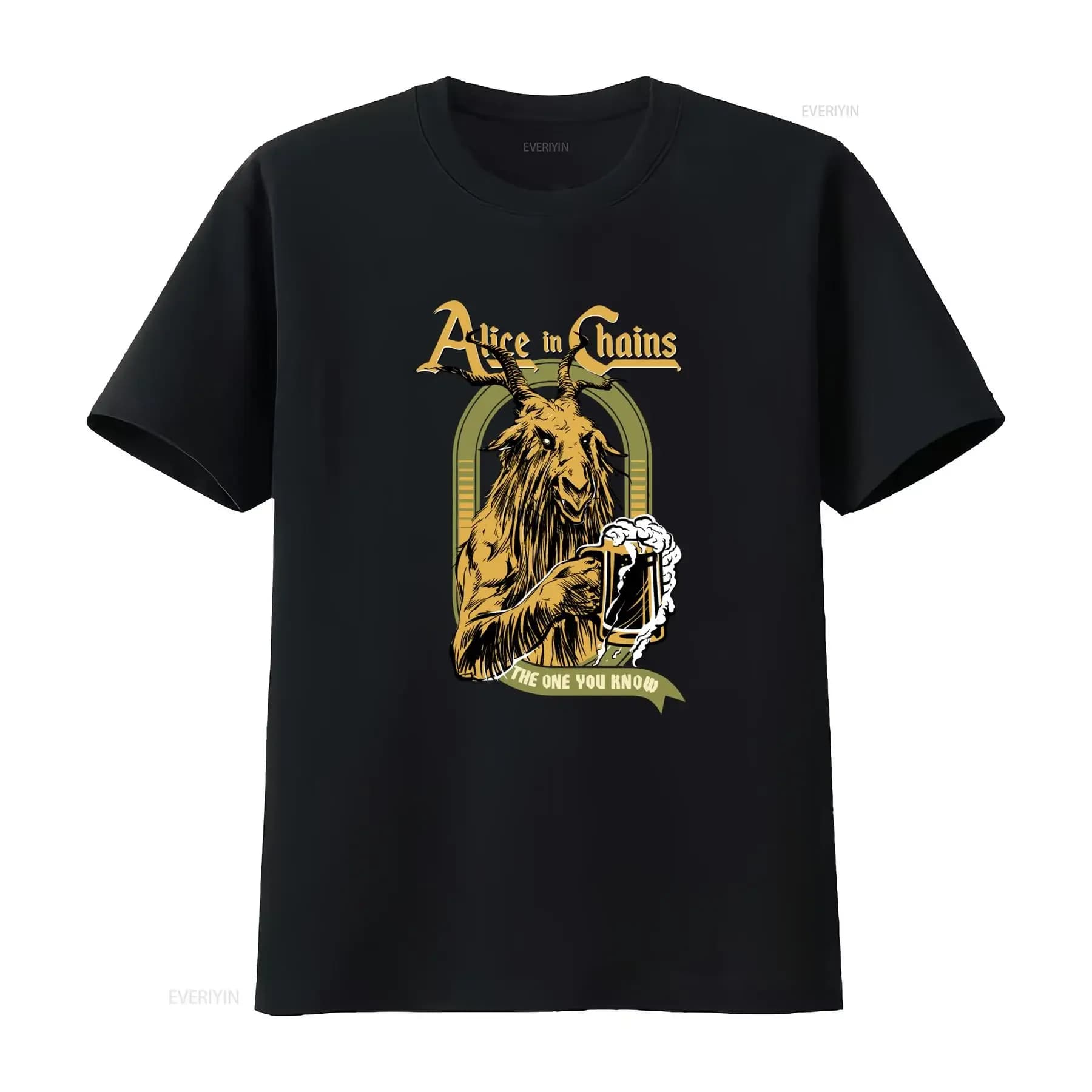 Nuova Maglietta Rara Alice in Chains da Uomo con Stampa Unica di Capra con Boccale di Birra, Taglie S-5XL, Vintage, Lavata, Comoda, alla Moda, Morbida