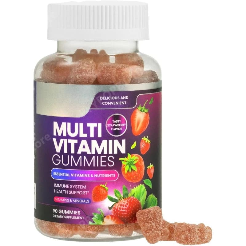 Gomme multivitaminiche per adulti, integratore giornaliero con vitamine A, C, D e B12, supporto immunitario per donne e uomini, 90 pezzi al giorno.
