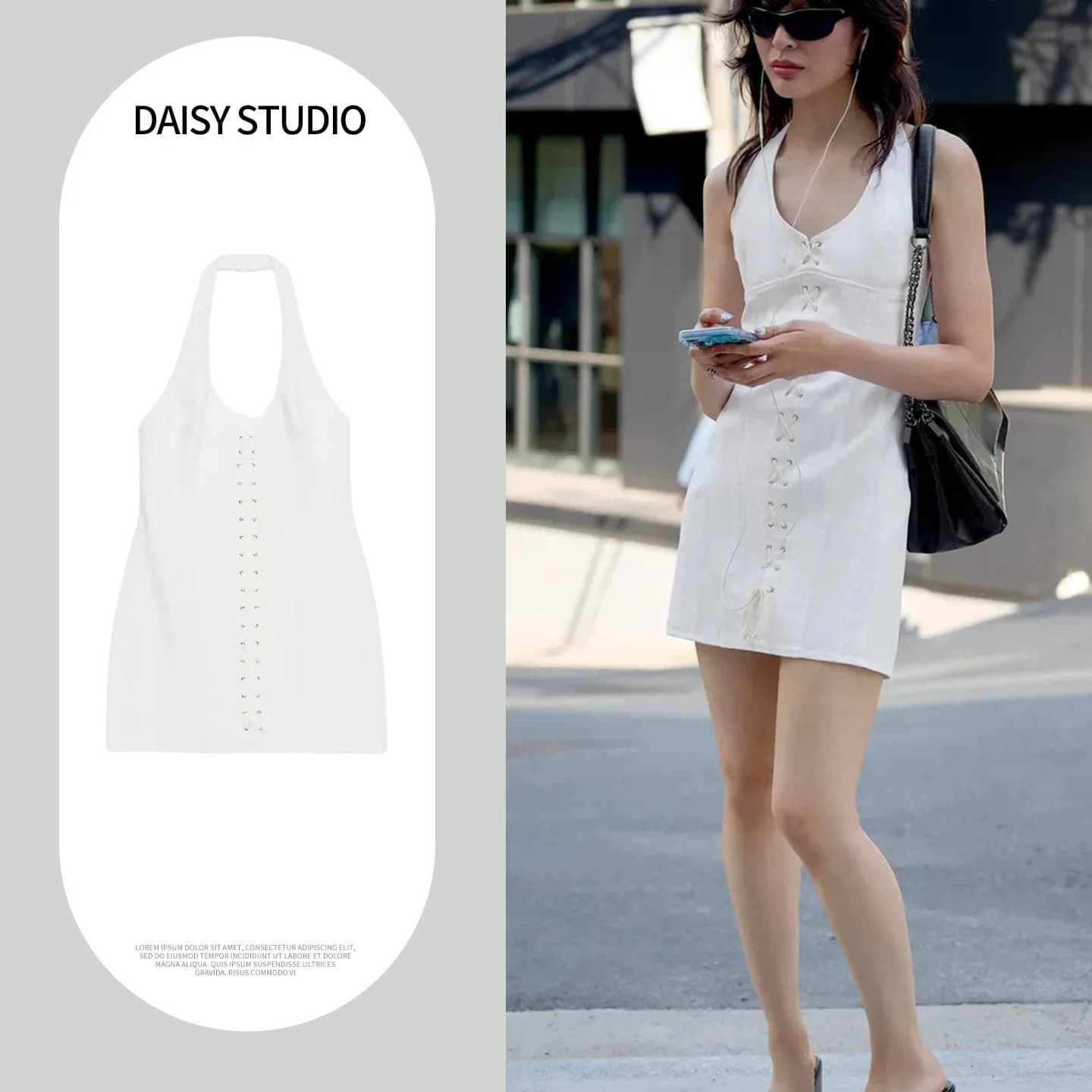 Minimalist Cross-Band Neck round Dress New Summer Women's Fashion Ins Style A-Line Skirt Polyester Fabric Sleeveless Sli...
