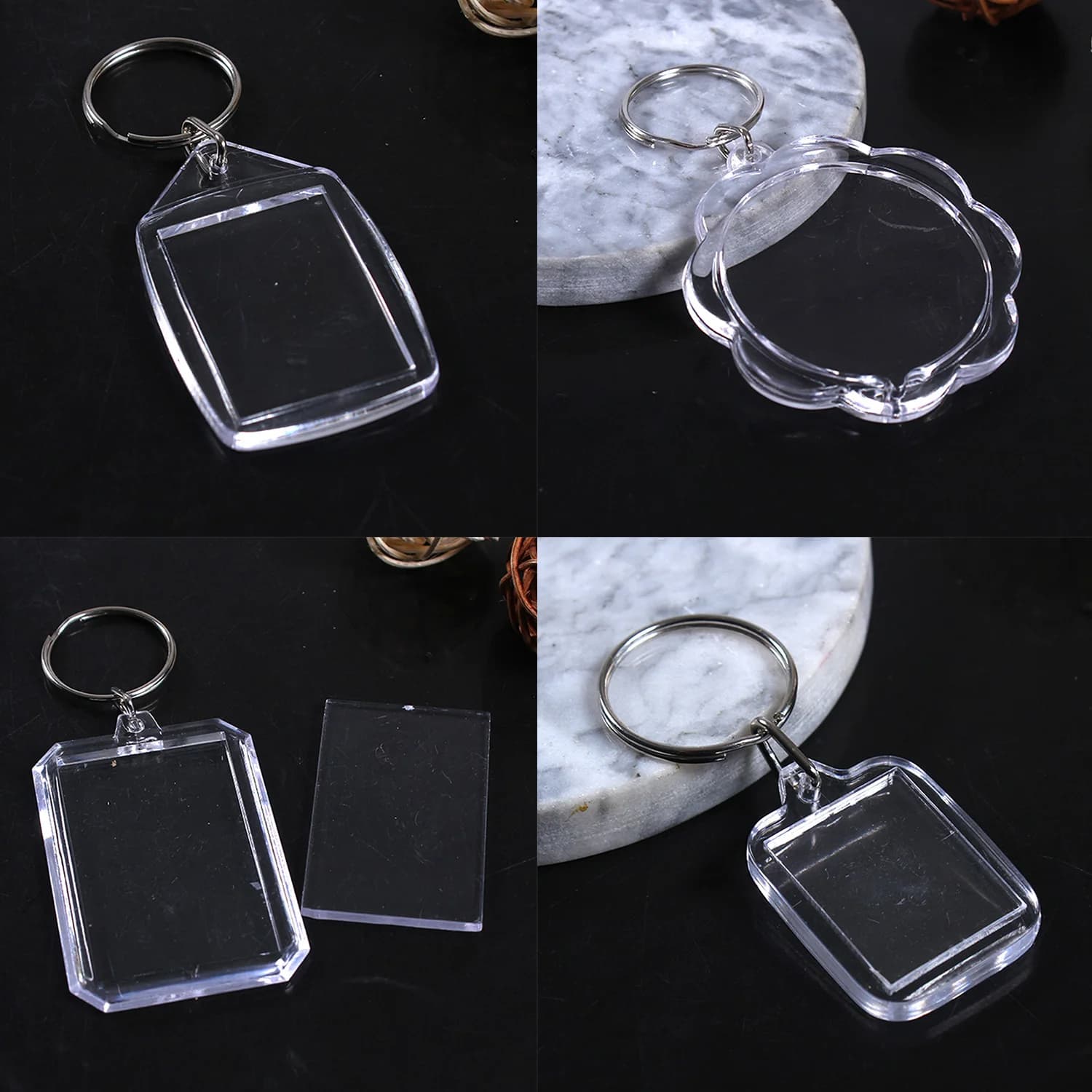 1 pz acrilico Photo Frame portachiavi Photo Insert Clear acrilico Picture portachiavi rettangolo vuoto Clear Blank Picture Keyring