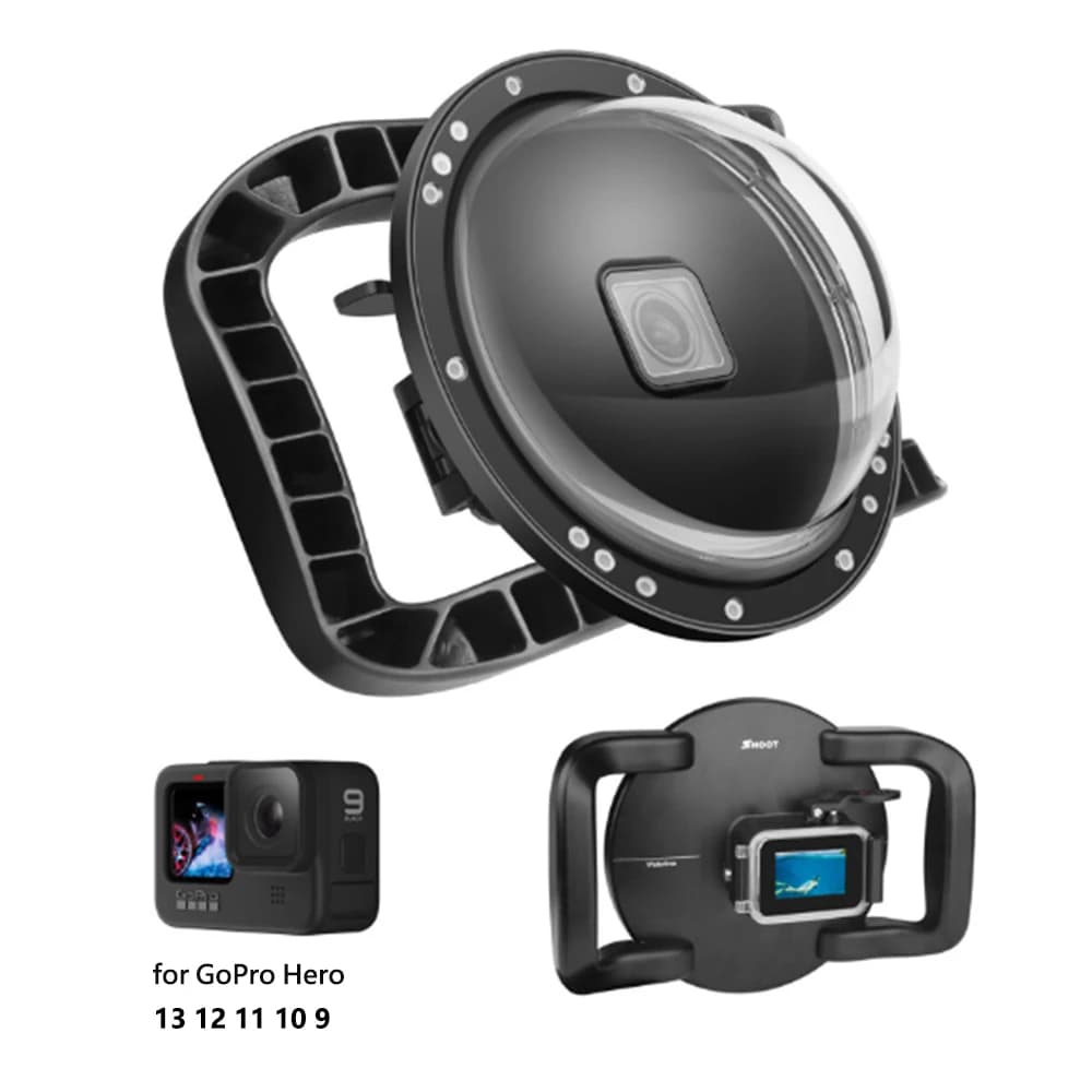 Porta cupola per immersione subacquea per GoPro Hero 13/12/11/10/9 Accessori per fotocamera sportiva Trigger a doppia impugnatura Custodia impermeabile Copriobiettivo
