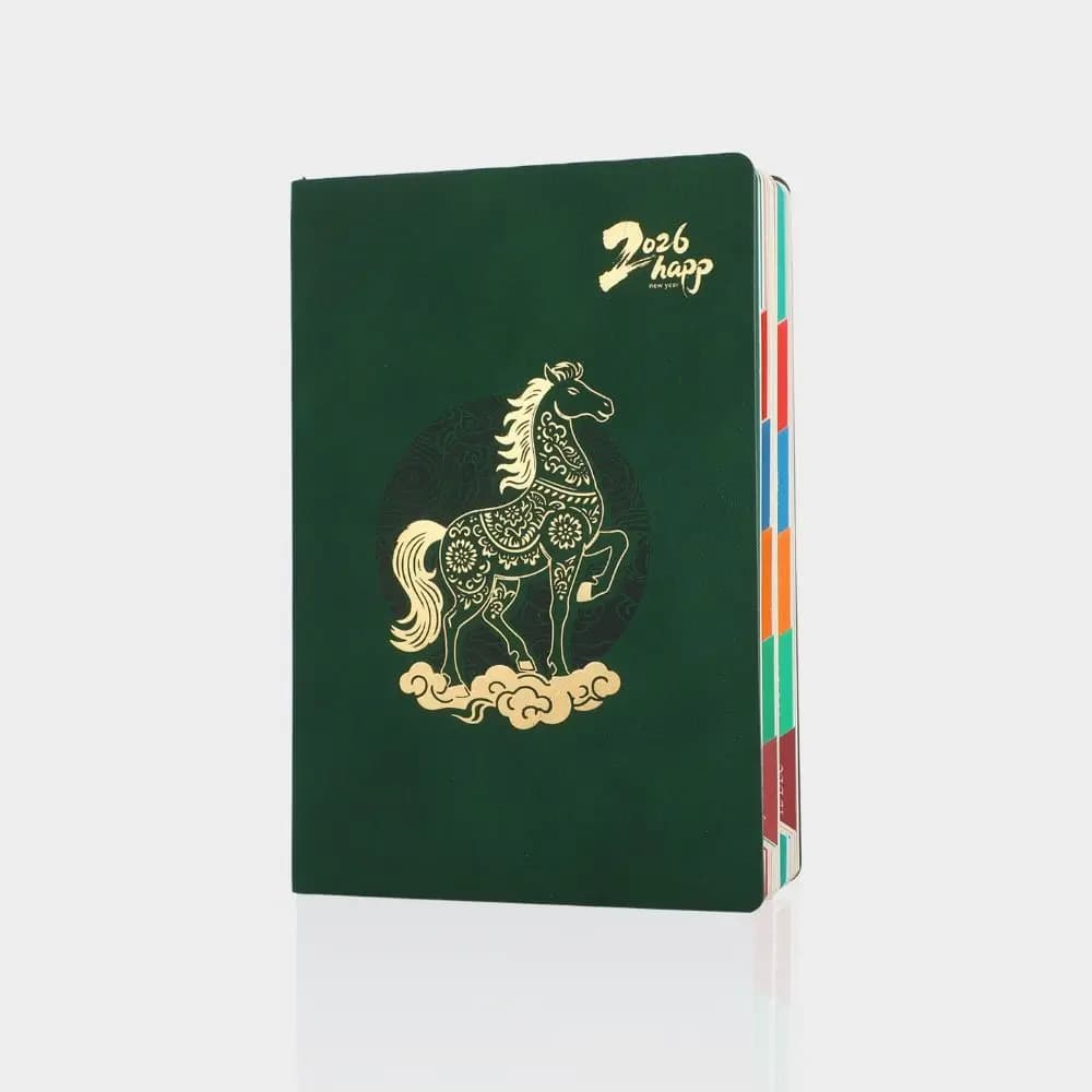 Forniture per Ufficio, Quaderno A5 con 320 Fogli, Copertina Rigida in PU Texturizzato, Porta Penna, Indice Mensile, Elastico, Agenda per Viaggi