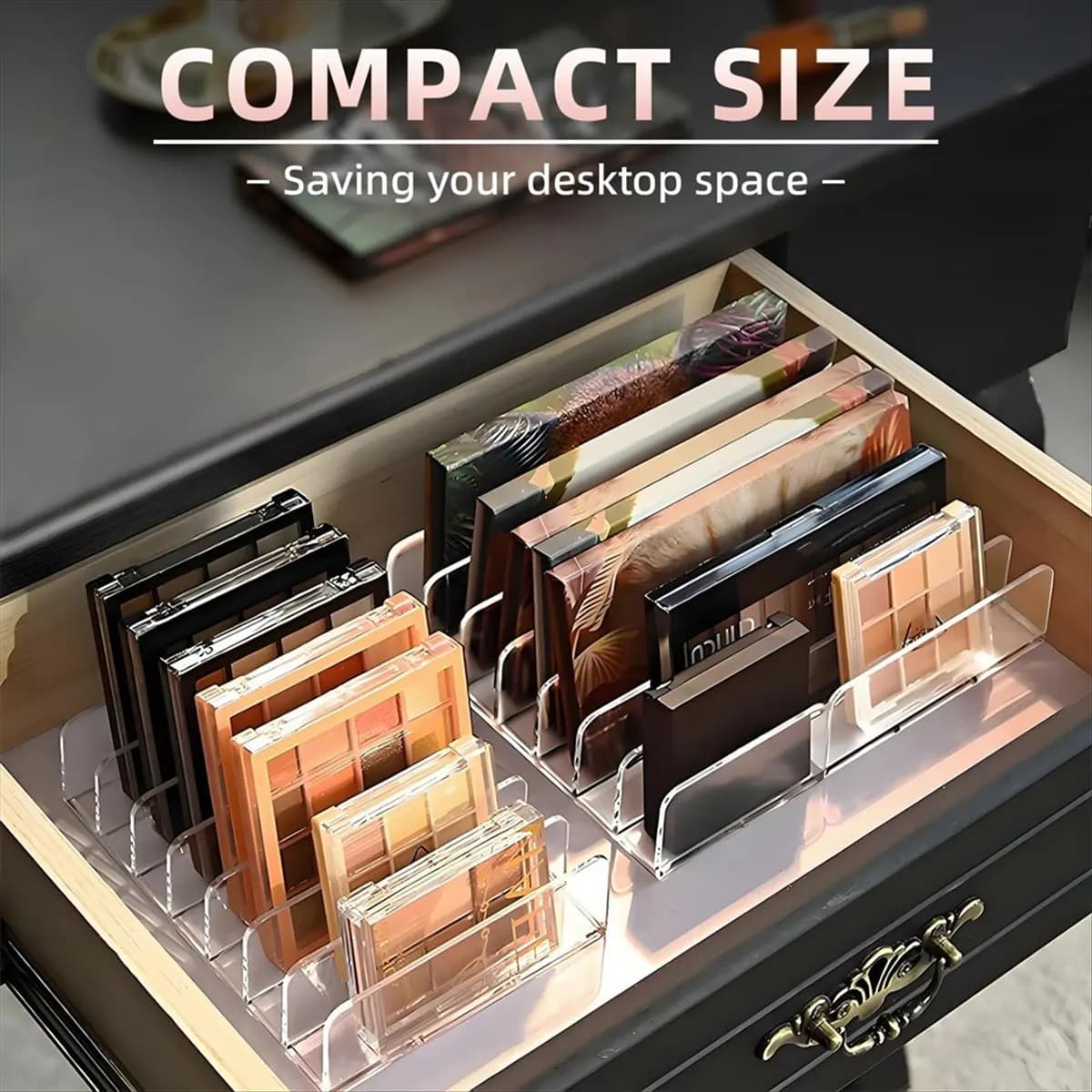 (FDDT) Confezione da 2 organizer in acrilico per palette di ombretti, espositore a 7 scomparti, portaoggetti per cosmetici compatibile con CD, custodia per telefono