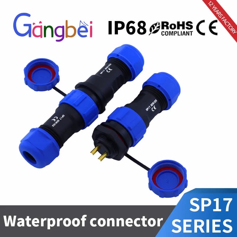 Gangbei IP68 Male Female SP17 Series SP1710 SP1711 SP1712 Plastic 2 3 4 5 7 9 10 Pin Threaded Cable Connector