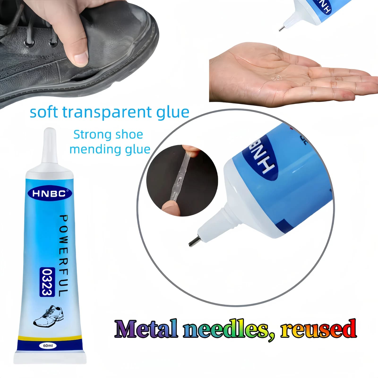 Colla per scarpe da 60 ml Forte scarpa universale HB Potente colla per scarpe, morbida trasparente, adesivo forte per scarpe, scarpe sportive, scarpe di stoffa
