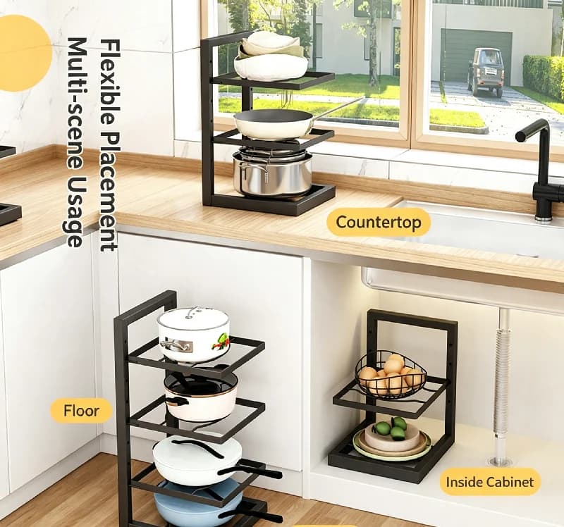 Organizer for adjustable pots, stainless steel kitchen pot racks, multilayer cookware organizer for kitchen
