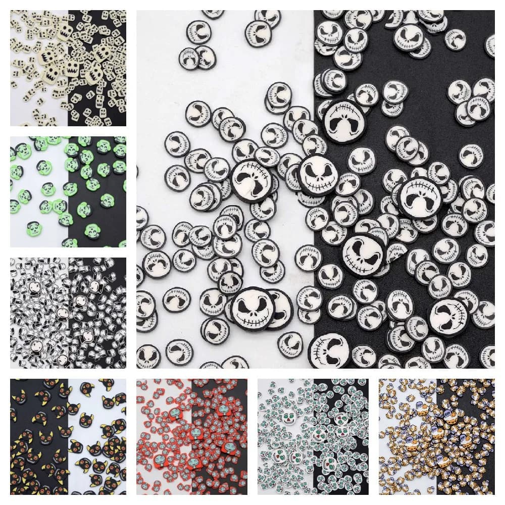 100 g/lotto polimero carino Halloween fantasma teschio diavolo bara fette di argilla spruzza per l'artigianato che fa Nail Art ,Scrapbook fai da te