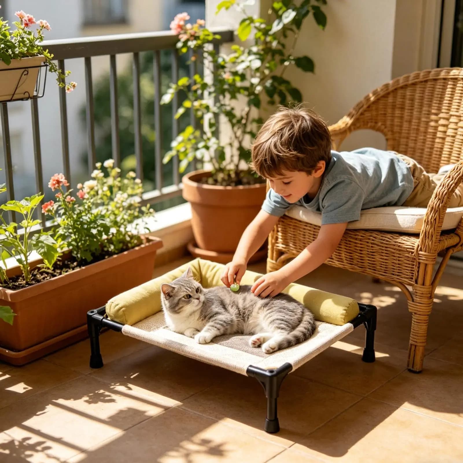 Cuccia da Esterno per Cani e Gatti, Sollevata, Staccabile, Lavabile, Rinfrescante, per Patio, Prato, Spiaggia, Campeggio, Casa, Comodino, Terra