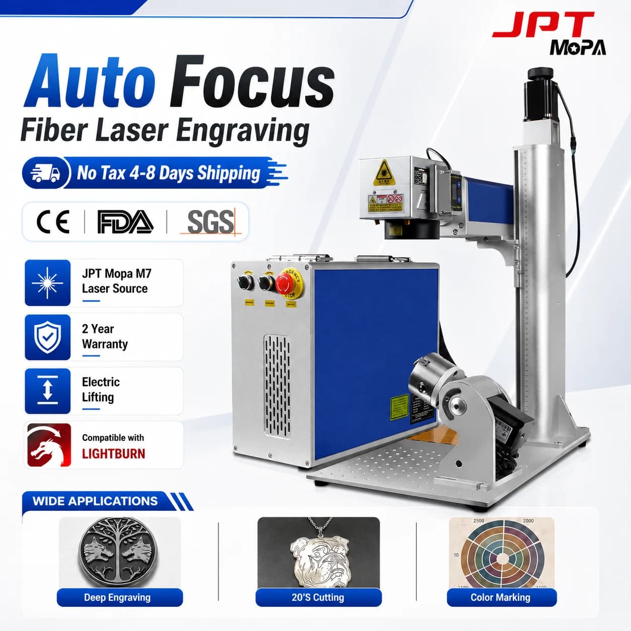 Auto Focus JPT MOPA Fiber Laser Marking Machine 60W-300W Deep Engraving Machine Laser Engraver for Stainless Steel Aluminum Brass Copper Metal