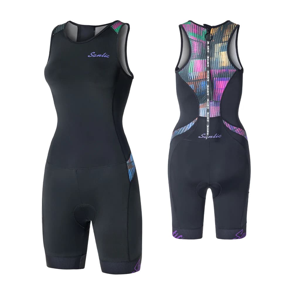 Santic Women's triathlon cycling suit, sleeveless, padded in sponge, fast drying, for running, swimming