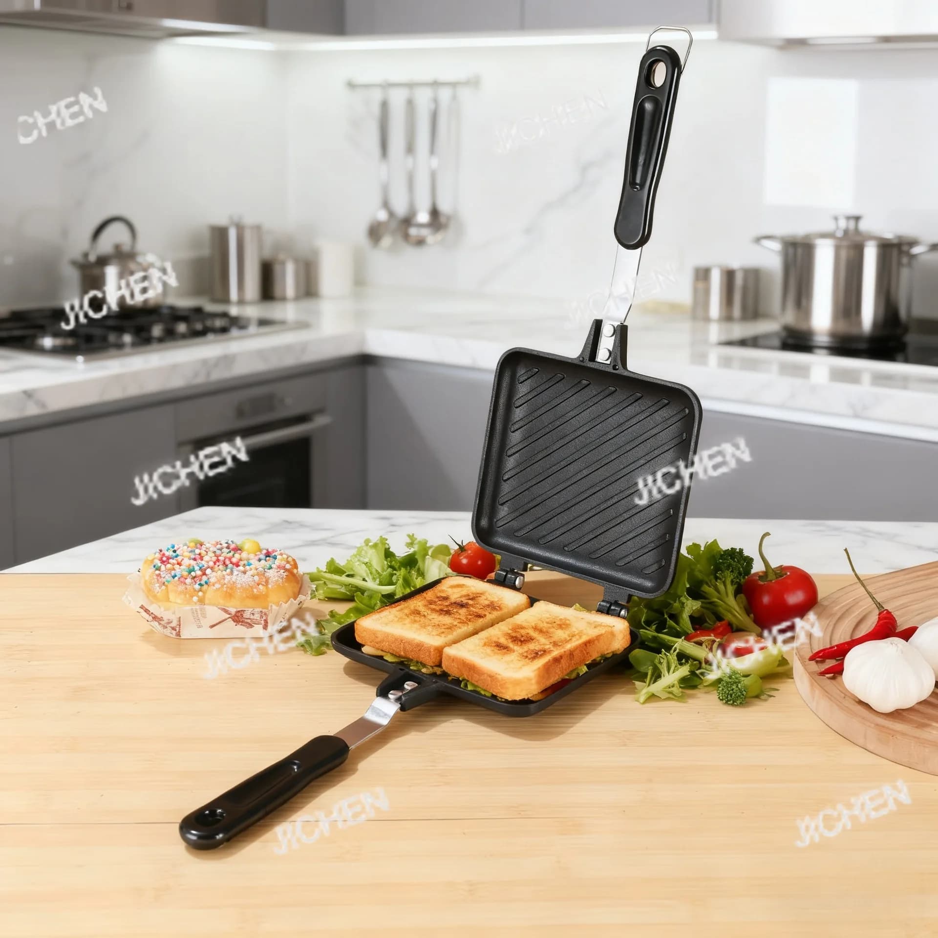 Neu Sandwich Grill Padella antiaderente a doppia faccia Padella per colazione domestica Pentola per waffle