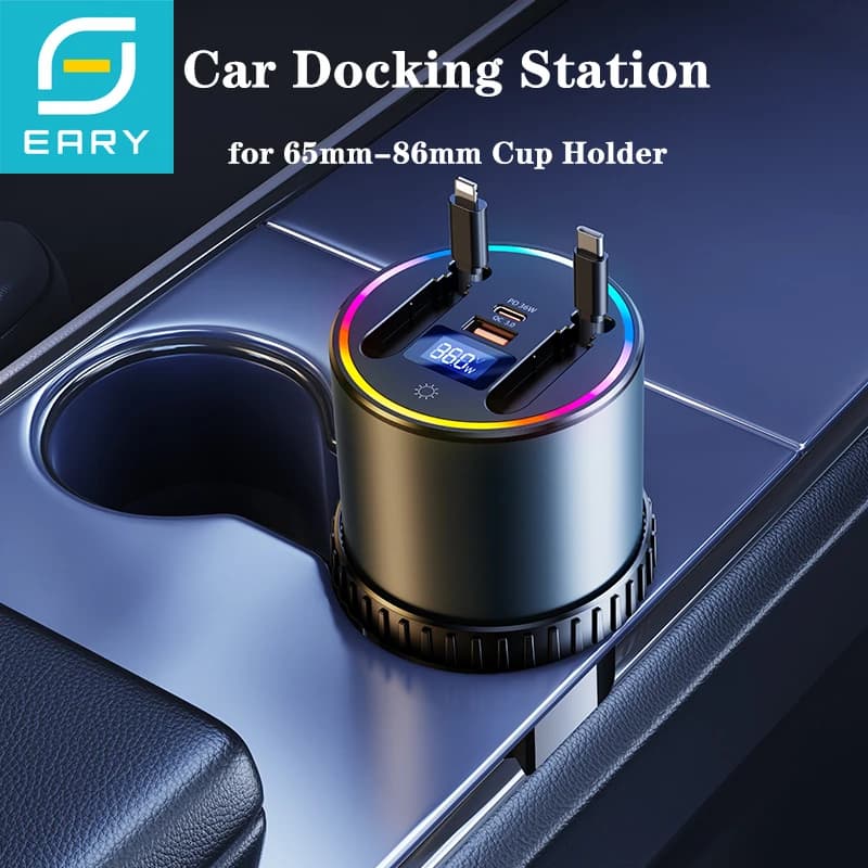 Support for Eary Auto Bicycle Carriers with 36W Quick Charger, Retractable Type-C Cable and 4 Port USB Hub, Suitable for 65mm-86mm