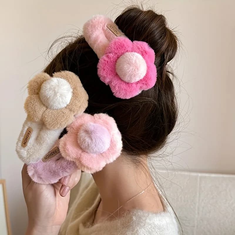 1/3pcs New Plush Flower Hair Clip Handmade Cute Hairstyle Hairpins Big Headwear Accessories Women Headwear Accessories