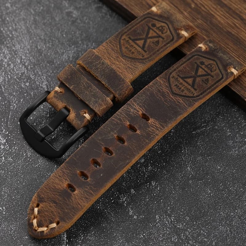 Handmade cow leather strap first layer 20 22 23 24 26MM brown padded leather strap for soft men's bracelet PAM111 441