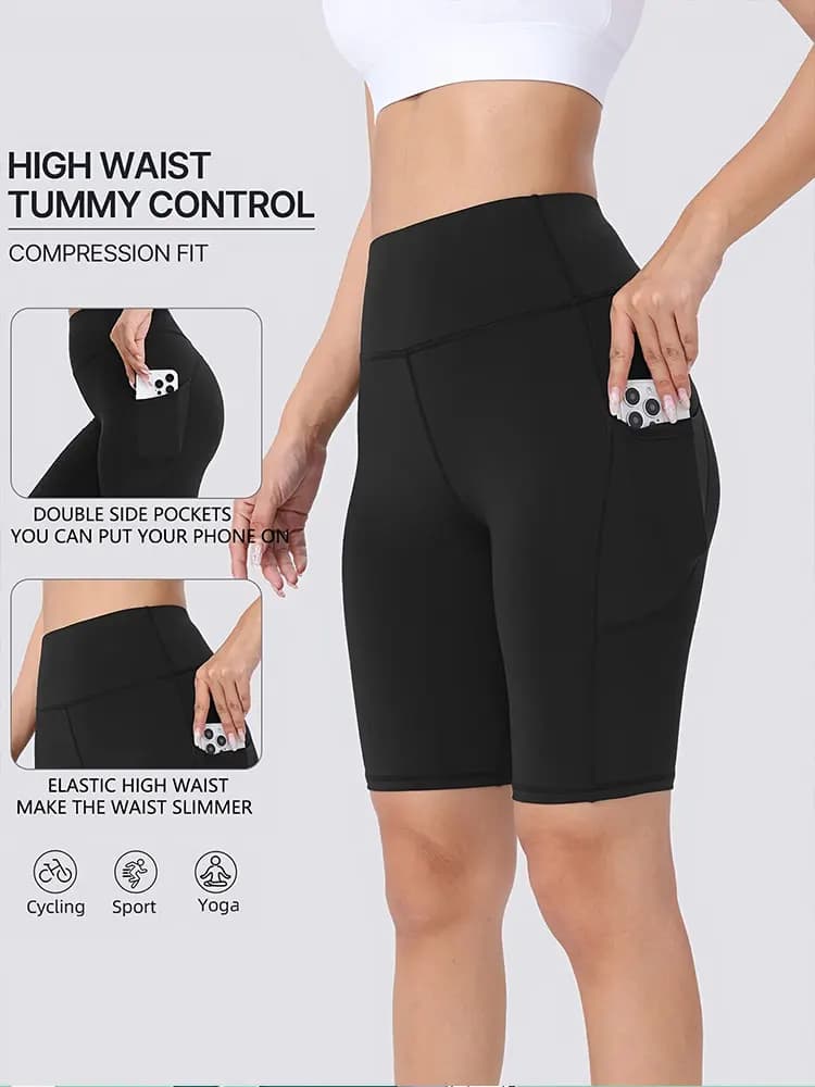 Sports Shorts Estivi da Ciclismo e Corsa, Traspiranti e asciugatura Rapida, Pantaloni Sportivi al Ginocchio a Vita Alta con Controllo Addominale, Shorts da Yoga