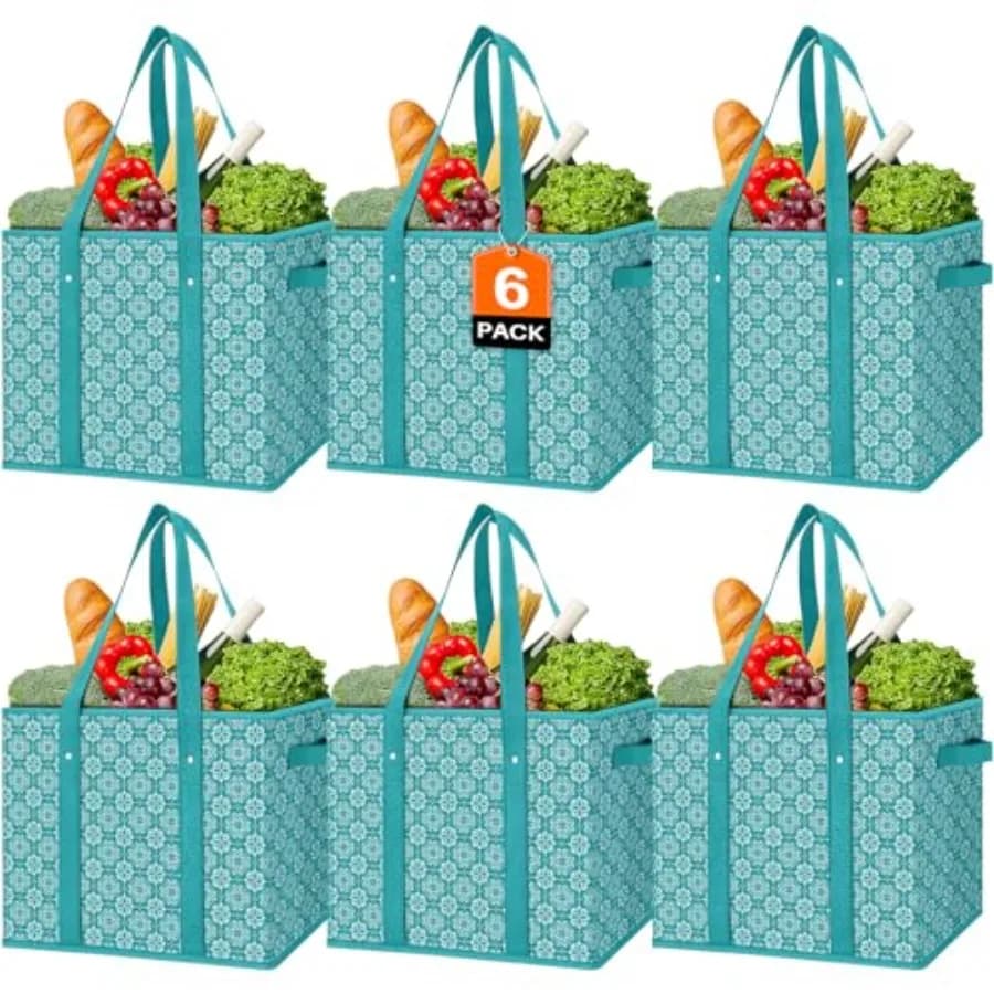 Borse riutilizzabili per la spesa [confezione da 6], borsa grande per la spesa, borse per la spesa resistenti all'acqua, borsa pieghevole per vestiti, scarpe e altro