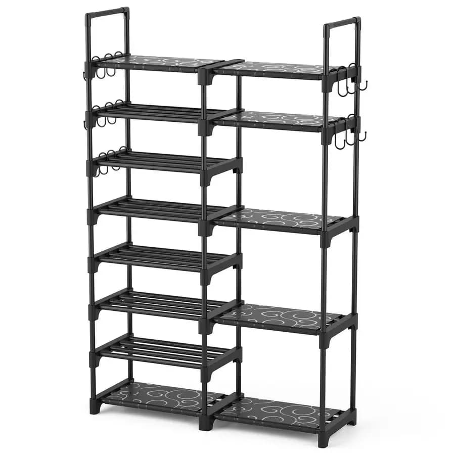 Organizzatore per Scarpe, Scaffale Portascarpe a 8 Livelli in Metallo per Armadio, Ingresso, Garage, Ripiano Alto per 2632 Paia di Scarpe e Stivali con 15 Ganci, St