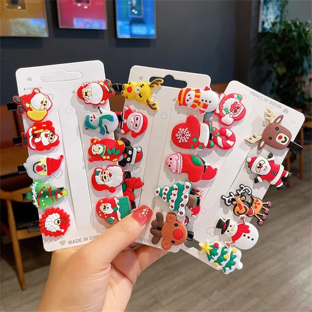 10 Pz/set Di Natale Forcelle Per Bambini Dei Bambini Del Fumetto di Babbo Natale Pupazzo di Neve Alce Arco Forcelle Capelli Panino Copricapo Bb Pinze