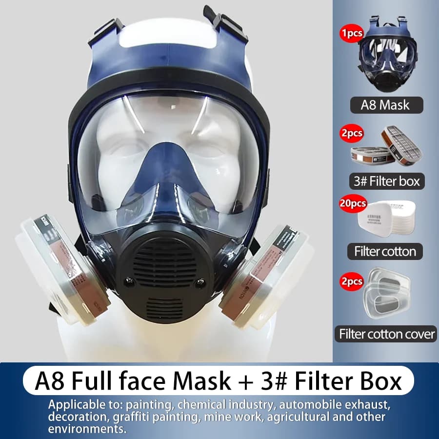 Maschera antigas A8 con filtro, maschera respiratoria integrale, maschera antigas per ingegneria edile, vernice, polvere, spray, saldatura, lucidatura