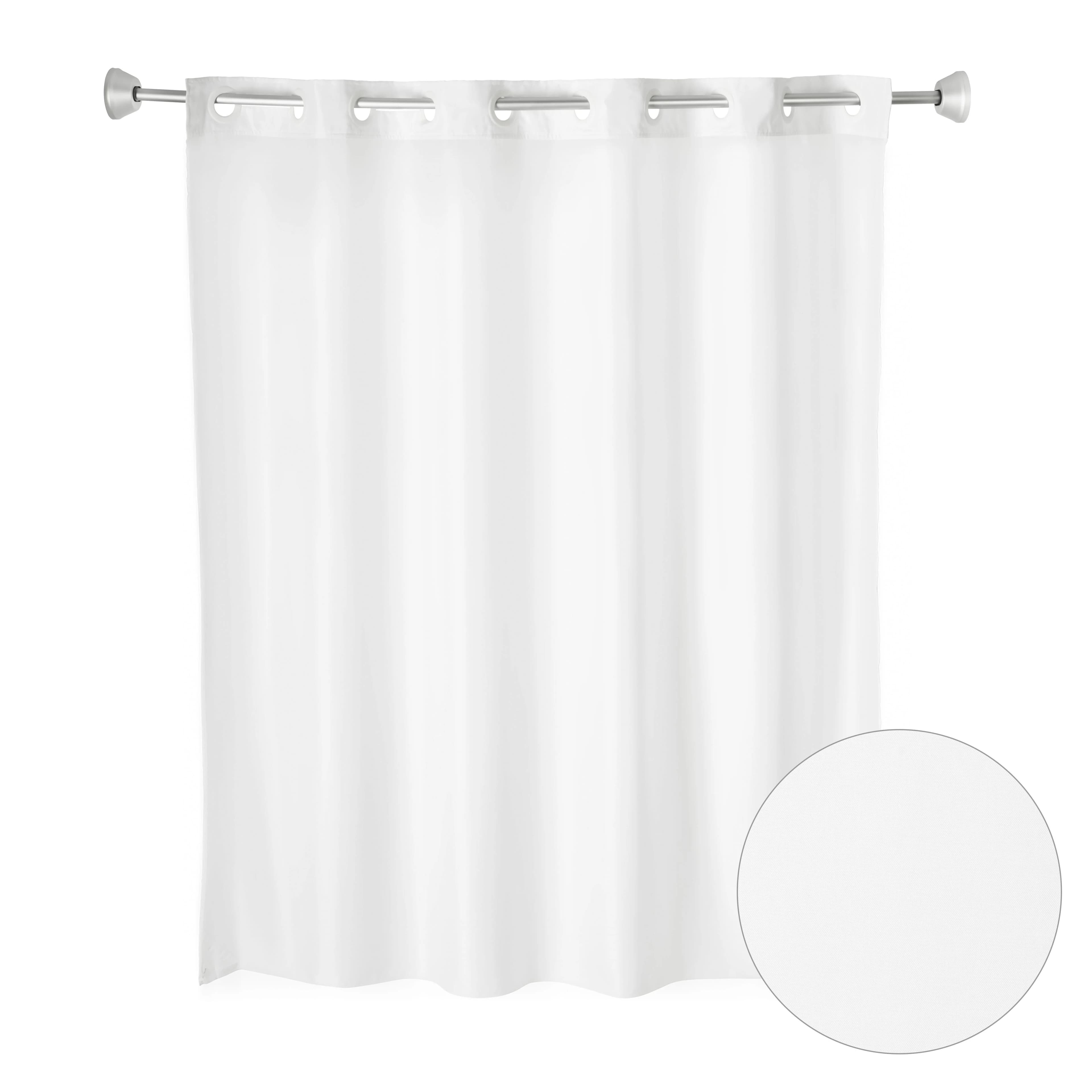 Split Ring Shower Curtain Without Hooks or Snaps, Plain Weave Design, 71 by 77 Inches