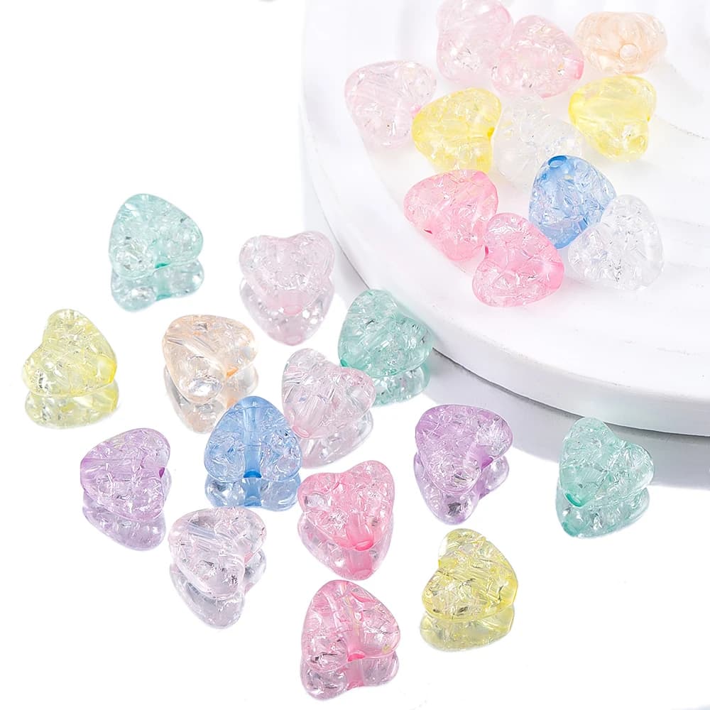 100 pezzi di perline acriliche trasparenti a forma di cuore color caramello per braccialetti fai da te, collane, materiali per la creazione di gioielli, stile carino