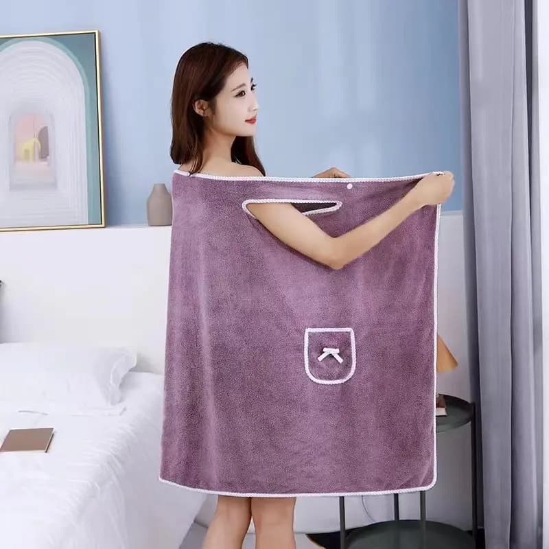 Nuovo Accappatoio Indossabile in Stile Vestito, Morbido e Assorbente, Spesso, in Pile Corallo, con Funzione di Canotta