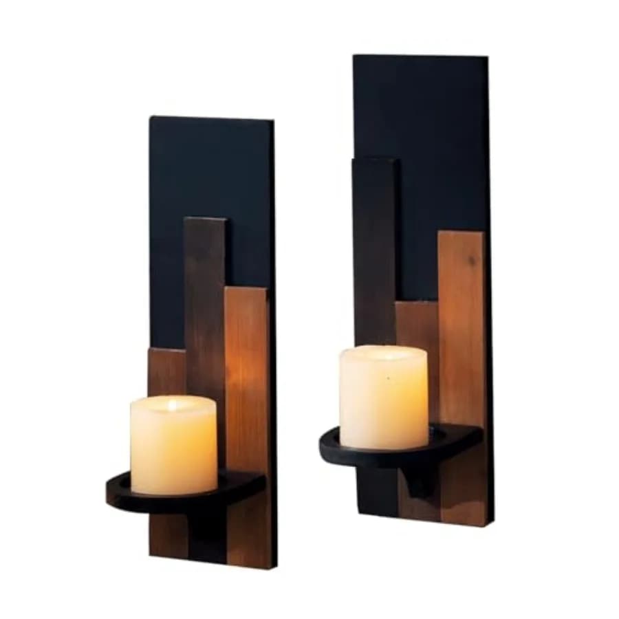 Set di 2 Portacandele Rustici in Legno da Parete, Supporti per Candele a Colonna in Stile Antico Classico per Arredamento Rustico