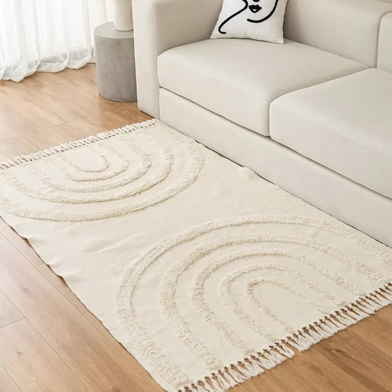 Tappeto in lino di cotone nordico moderno geometrico arcobaleno soggiorno tappeto camera da letto comodino pavimento zerbino estetico decorazioni per la casa