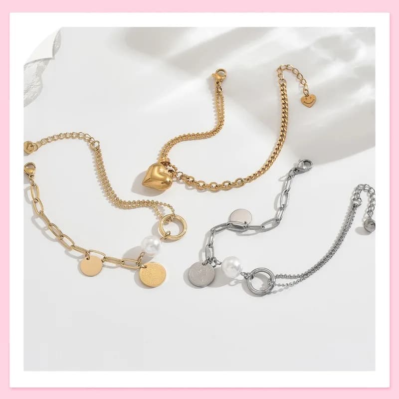 Set di Bracciali Rotondi con Perle Stile Spice Girl, Design di Nicchia Bicolore, Personalizzati e Impilabili, Lusso Leggero