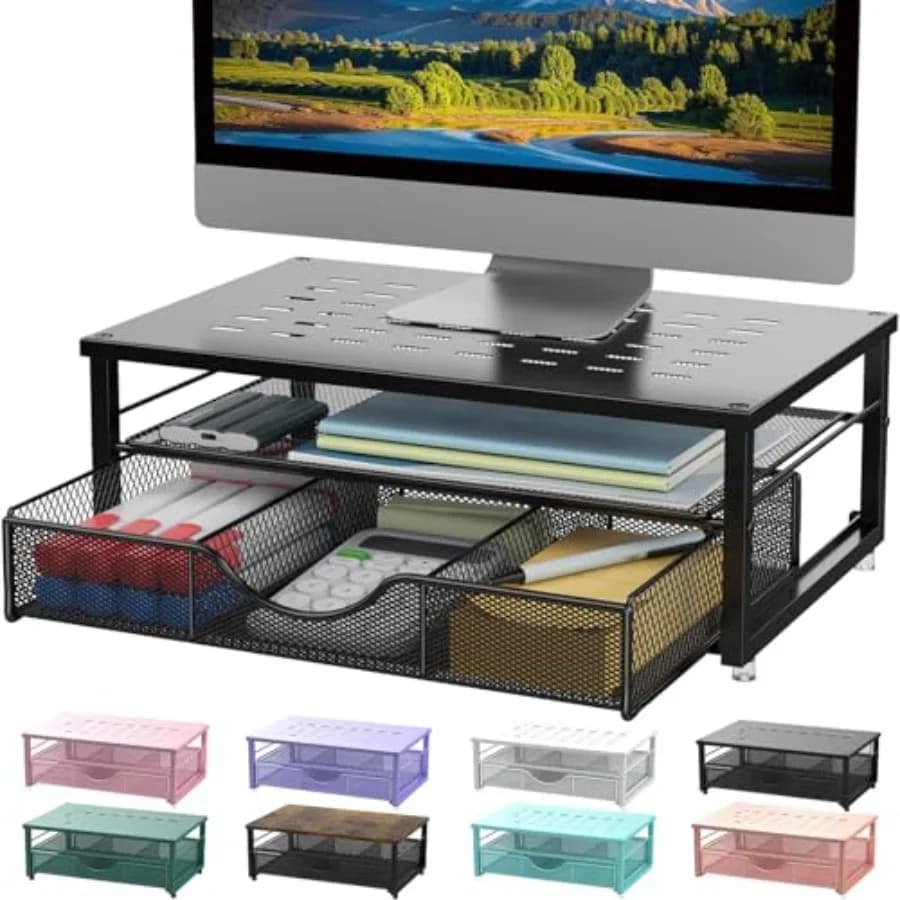 Computer Monitor Stand Riser, Desk Organizers and Accessories with Drawer, Office Desk Accessories and Workspace Desktop Organi