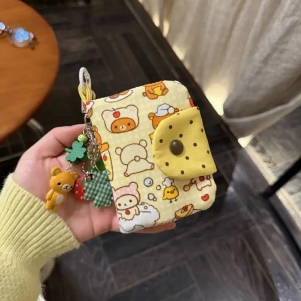 Rilakkuma Korilakkuma 11 cm Foldable Wallet with Pressure Box, Multilayer Card Holder with Hinge, Portable, Gift for Girls and Boys for Festival